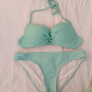 Aerie Mint Striped Push-Up Bikini